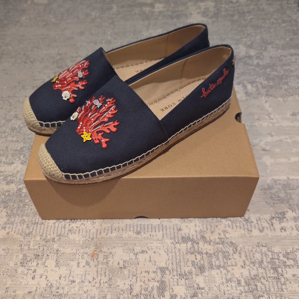 Kate Spade Blue Espadrilles with Embroidery